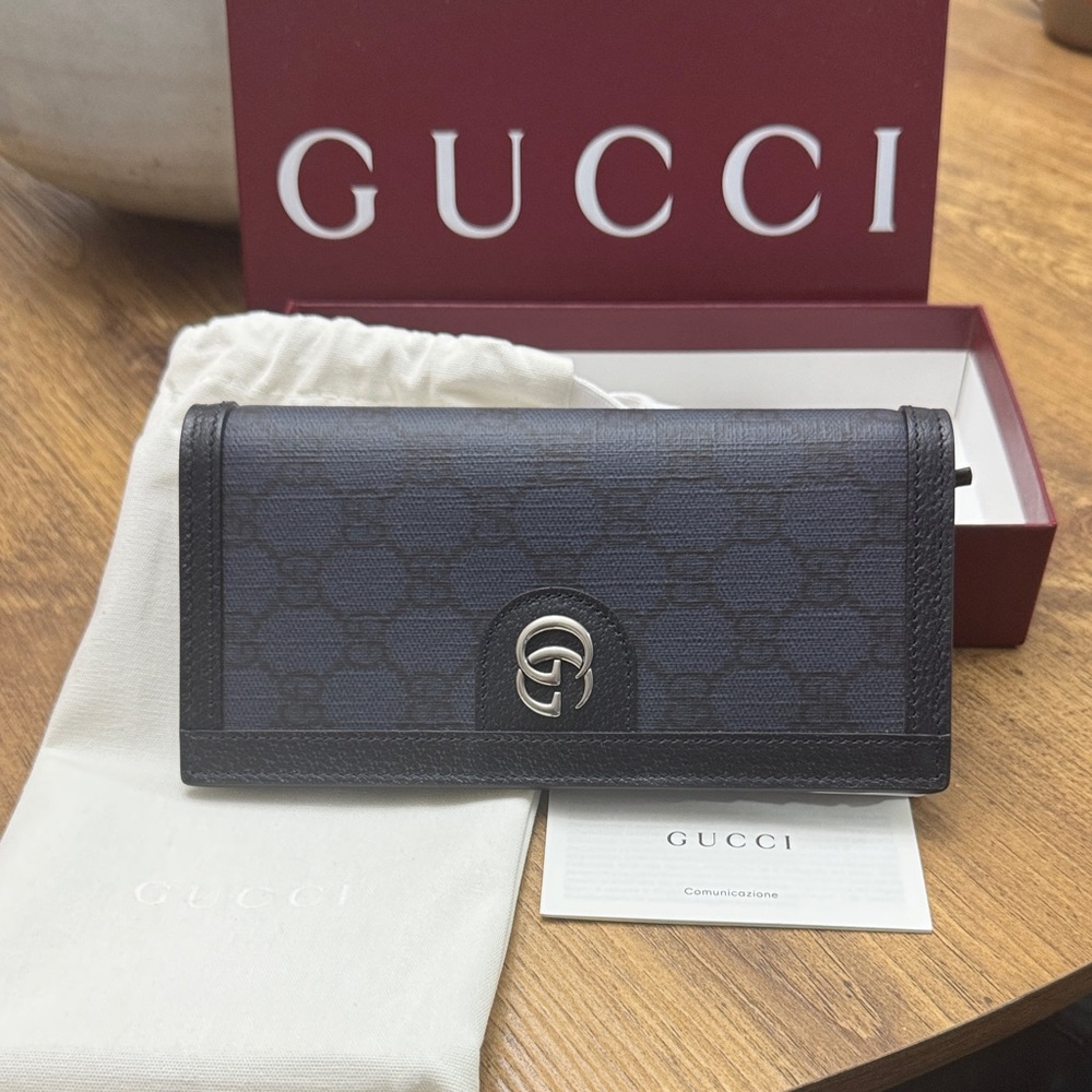 Gucci Dark Blue Wallet with Silver Emblem